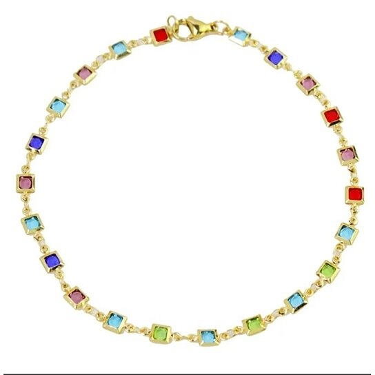 LIGHT MULTI COLOR CRYSTAL SQUARE ANKLE BRACELET