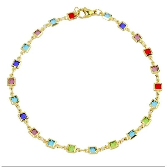 Summer Vibes Multicolor 18K Gold Filled Anklet – Colorful 10" Ankle Bracelet / 18 Unique Styles