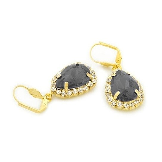 Gold Genuine Black Yellow Crystal Tear Drop Hanging Earrings