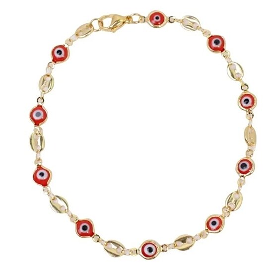 18K GOLD PLATED MARINER RED EVIL EYE CRYSTAL ANKLET