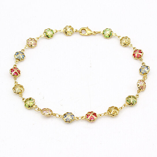 18K GOLD FILLED HIGH POLISH FINSH GOLD MULTI COLOR CRYSTAL ANKLET