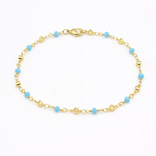 18K GOLD FILLED HIGH POLISH FINSH HIGH FINISH POLISH TURQUOISE BALL ANKLE BRACELET