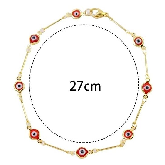 18K GOLD PLATED BAR STYLE RED EVIL EYE CRYSTAL ANKLET