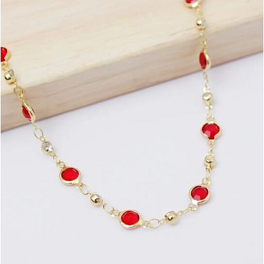 18K GOLD PLATED HIGH POLISH FINISH RED CRYSTAL ANKLET