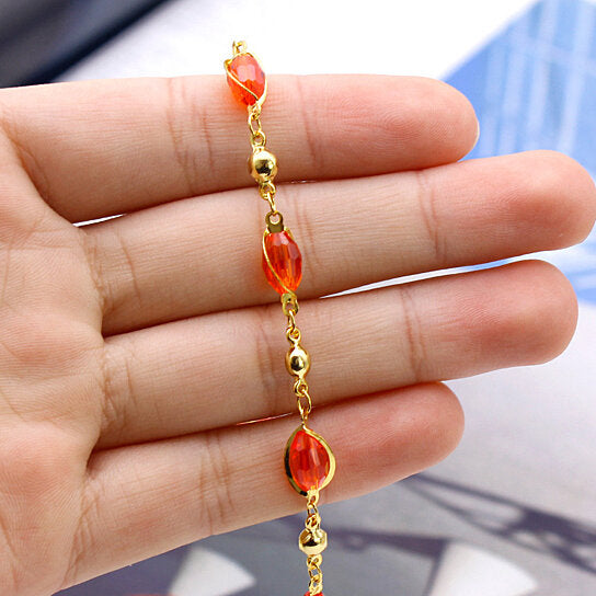 18K GOLD FILLED HIGH POLISH FINSH OVAL CRYSTAL ANKLE BRACELET