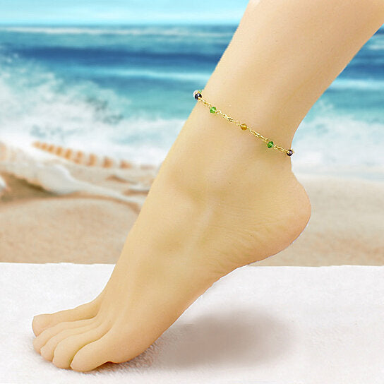 18K GOLD FILLED HIGH POLISH FINSH ANKLET HIGH POLISH FINISH MULTI COLOR BALL CRYSTAL ANKLE BRACELET