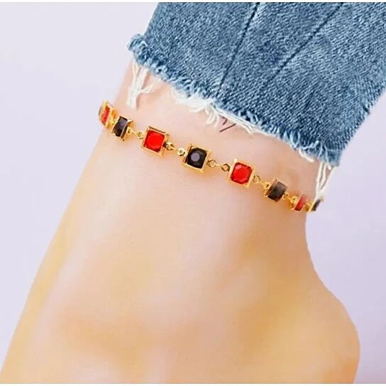 Summer Vibes Multicolor 18K Gold Filled Anklet – Colorful 10" Ankle Bracelet / 18 Unique Styles