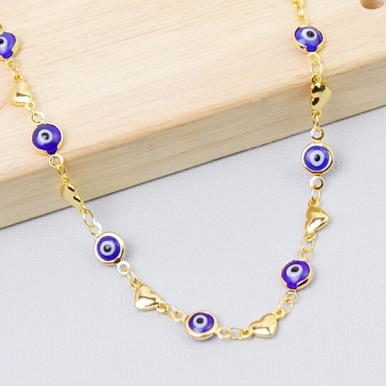 18K GOLD PLATED HEART BLUE EVIL EYE ANKLET