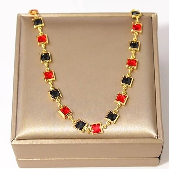 RED AND CRYSTAL SQUARE ANKLE BRACELET