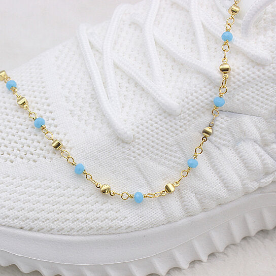 18K GOLD FILLED HIGH POLISH FINSH HIGH FINISH POLISH TURQUOISE BALL ANKLE BRACELET