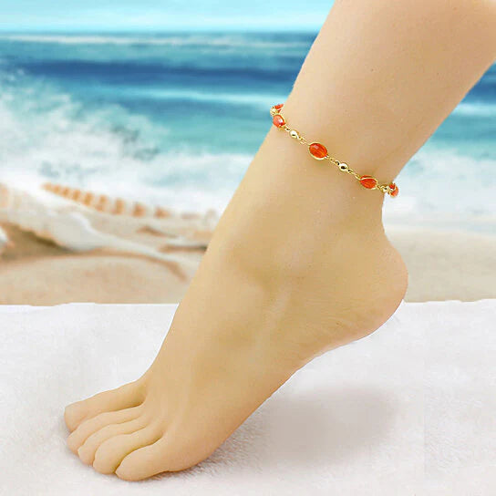Summer Vibes Multicolor 18K Gold Filled Anklet – Colorful 10" Ankle Bracelet / 18 Unique Styles
