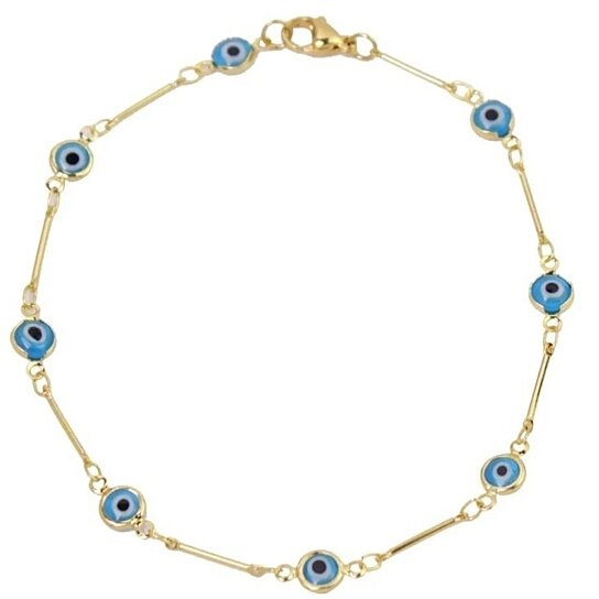 18K GOLD PLATED BAR STYLE LIGHT BLUE EVIL EYE CRYSTAL ANKLET