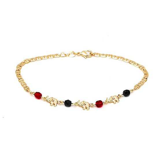 18K GOLD PLATED RED AND BLACK MARINER ELEPHANT ANKLET FOR WOMEN