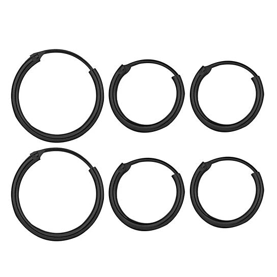 Italian Black Endless Hoop Earrings (3 Pairs)