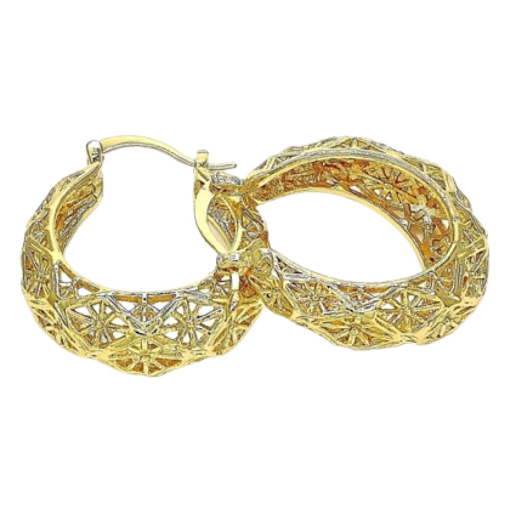 18K Gold-Filled Diamond-Cut Fancy Filigree Textured Hoop Earrings