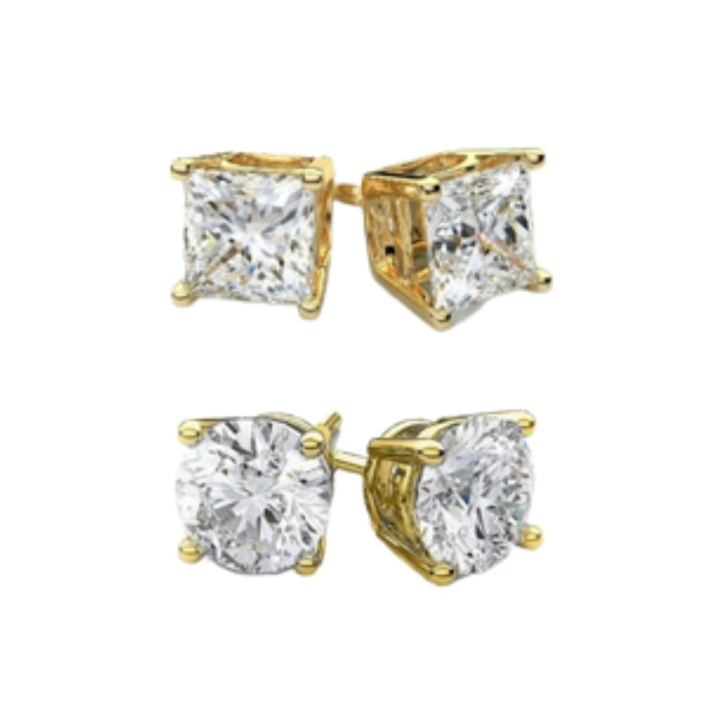 18K Gold Plated Round- and Princess-Cut Stud Earring Set (2-Pair)