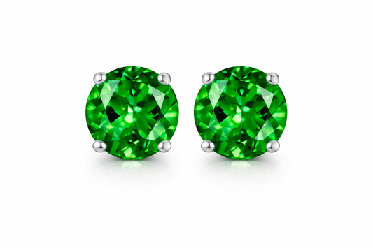 Round Emerald Stud Earrings in 925 Sterling Silver 6mm