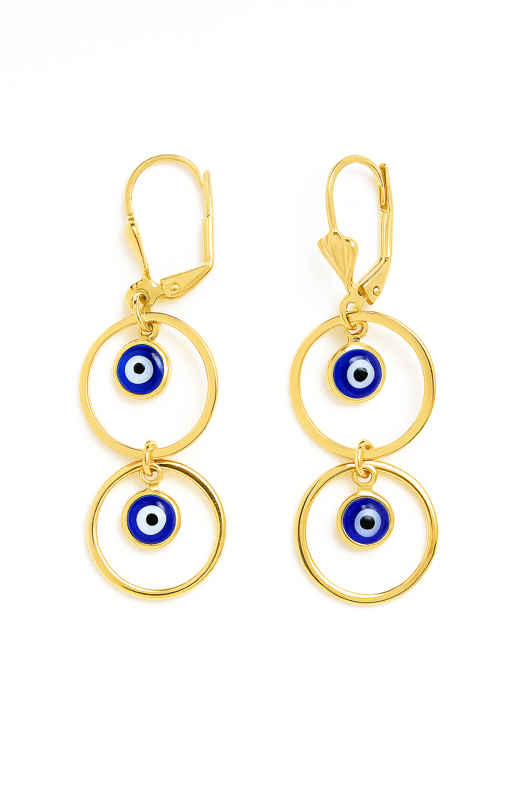 RMZ Gold Double Hoop Evil Eye Dangle Earrings – Protective & Stylish Statement Jewelry