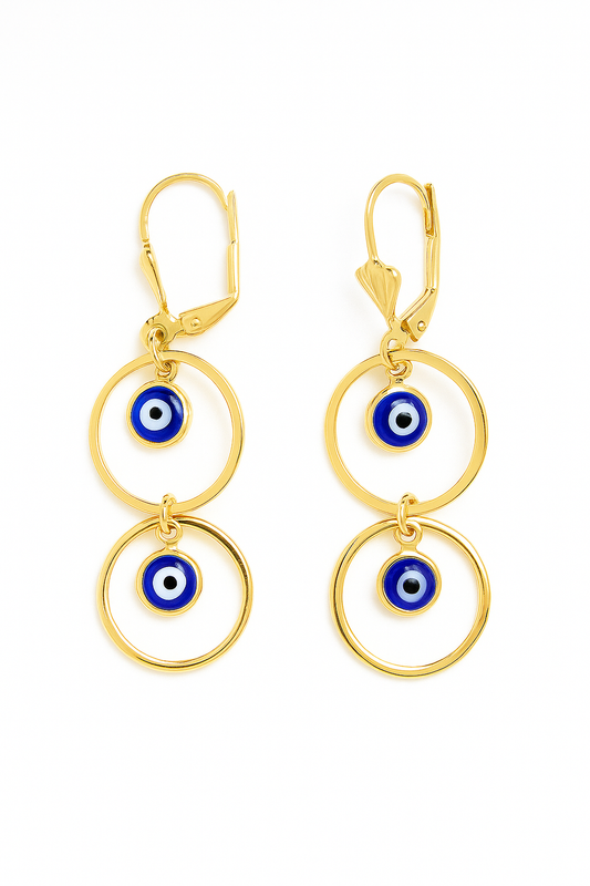 RMZ Gold Double Hoop Evil Eye Dangle Earrings – Protective & Stylish Statement Jewelry