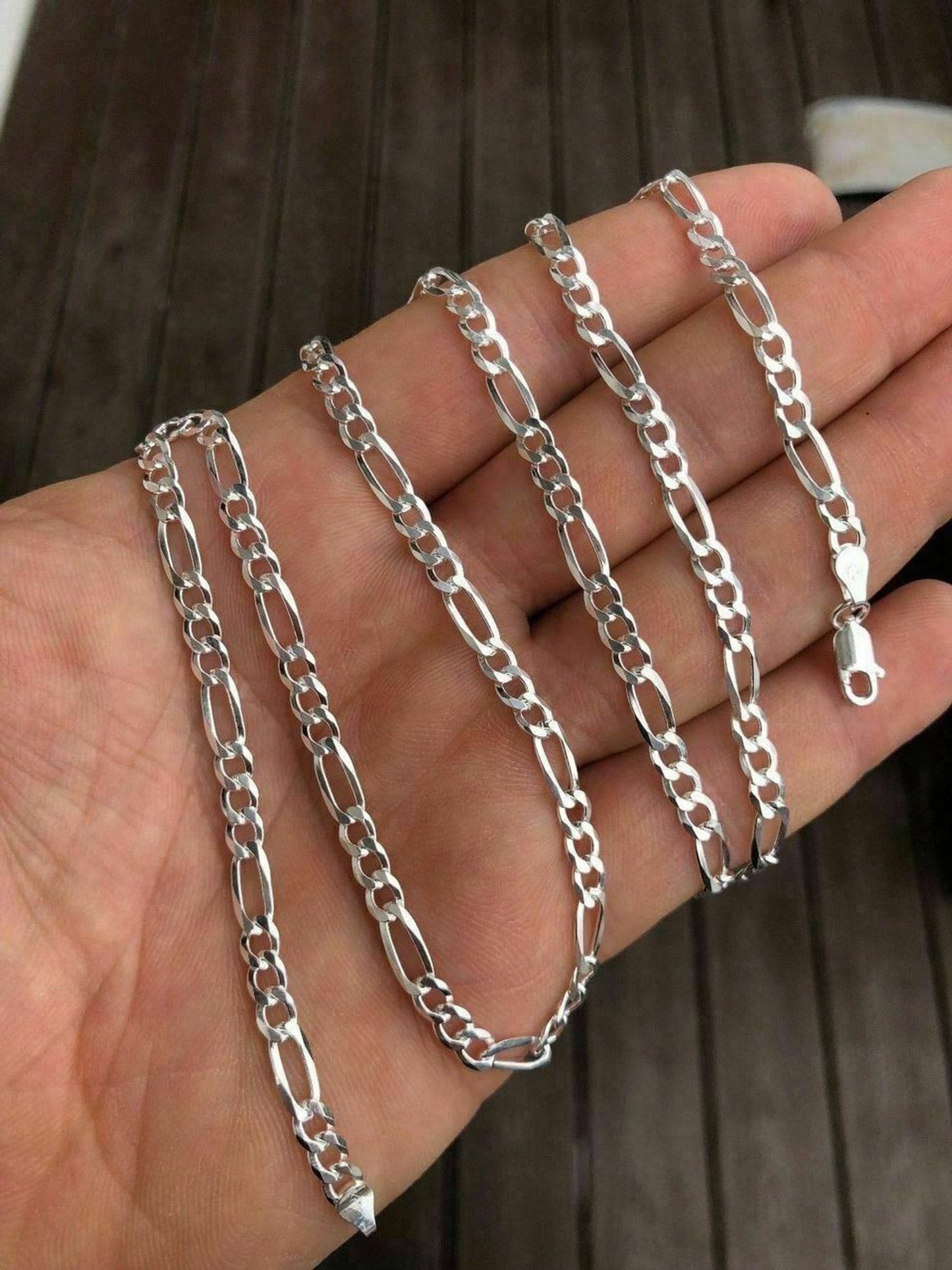 Solid 925 Sterling Silver Figaro Chain Necklace ITALY Men Women 4mm 16-30"