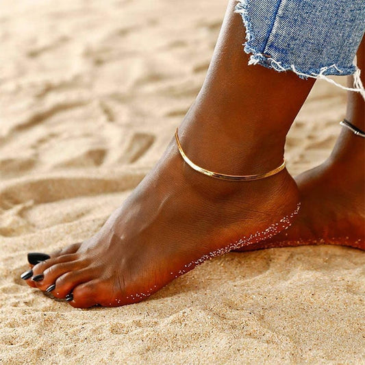 Gold Magic Herringbone Flat Anklet