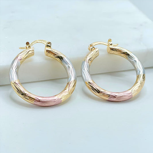 RMZ GOLD NYC 18k gold Small Hoop, Hollow Design, Tri Tone