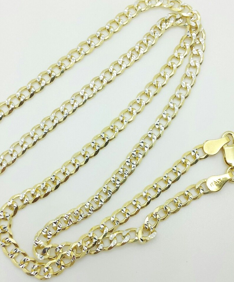 925 Sterling Silver Italian Solid Yellow Pave Cuban Curb Link Chain 16"-24" 4mm Fathers Day Gift/Best Selling Sale