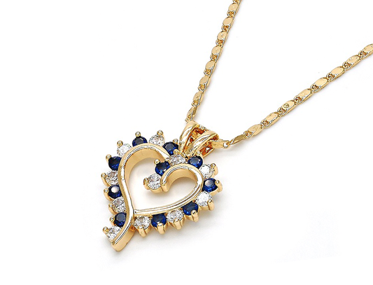 18K Gold Filled Blue Sapphire Micro Pave Heart Necklace