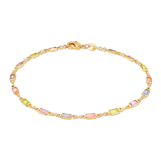 RMZ GOLD NYC 18K Gold Baguette Multi Stone Crystal Bracelet for Women- Made in Brazil