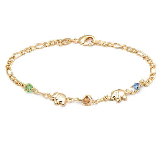 18K-Gold-Dainty Multicolor Figaro Elephant Good Luck Anklet