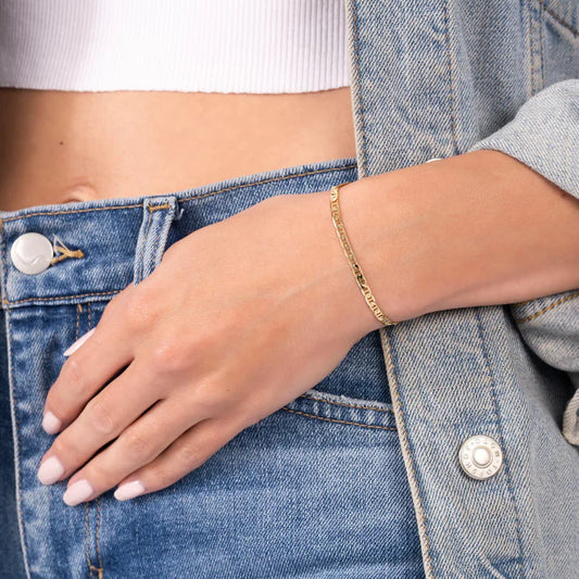 RMZ GOLD NYC 18K Gold Plated Flat Mariner / Marina Link Gold Chain Bracelet - Made In Brazil