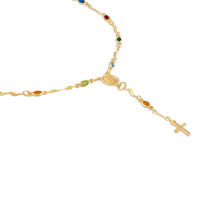 Unisex 14K Gold Multicolor Virgin Mary Necklace - Made In Brazil