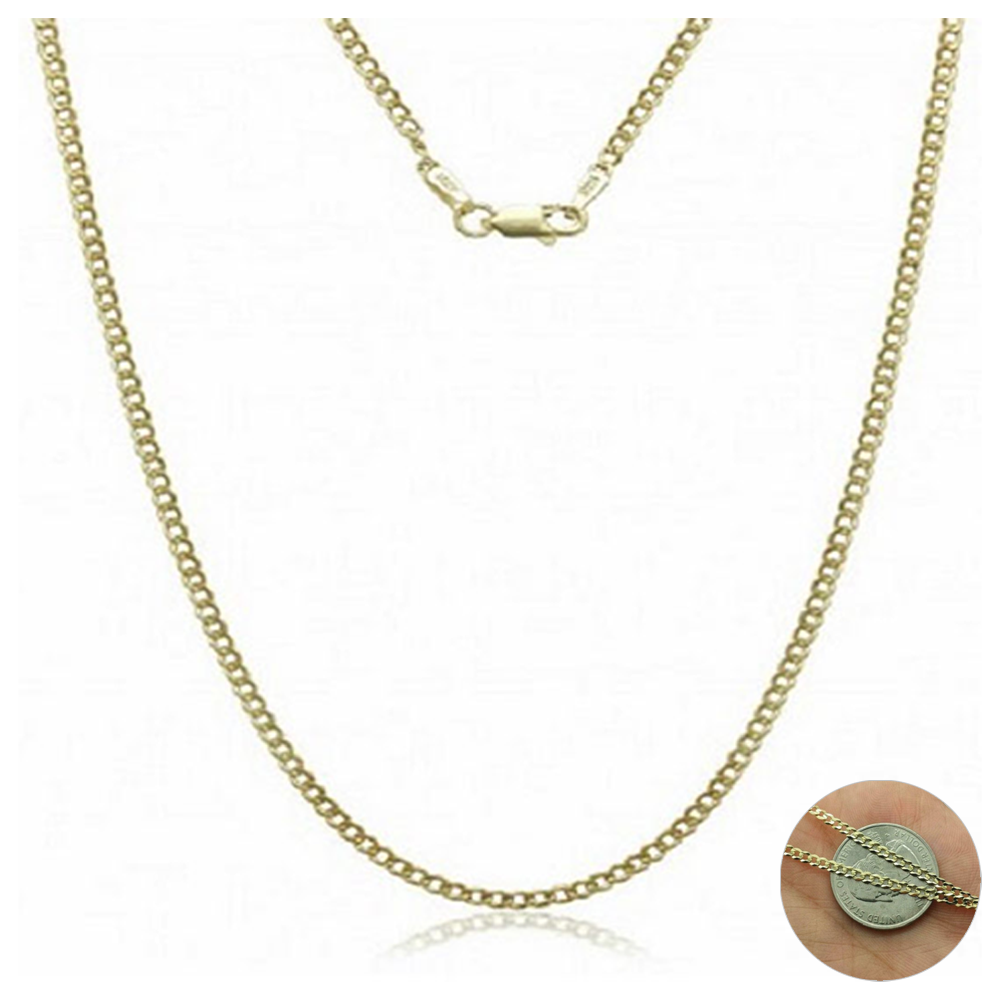 14K Solid Yellow Gold 2.4mm Cuban Chain Necklace