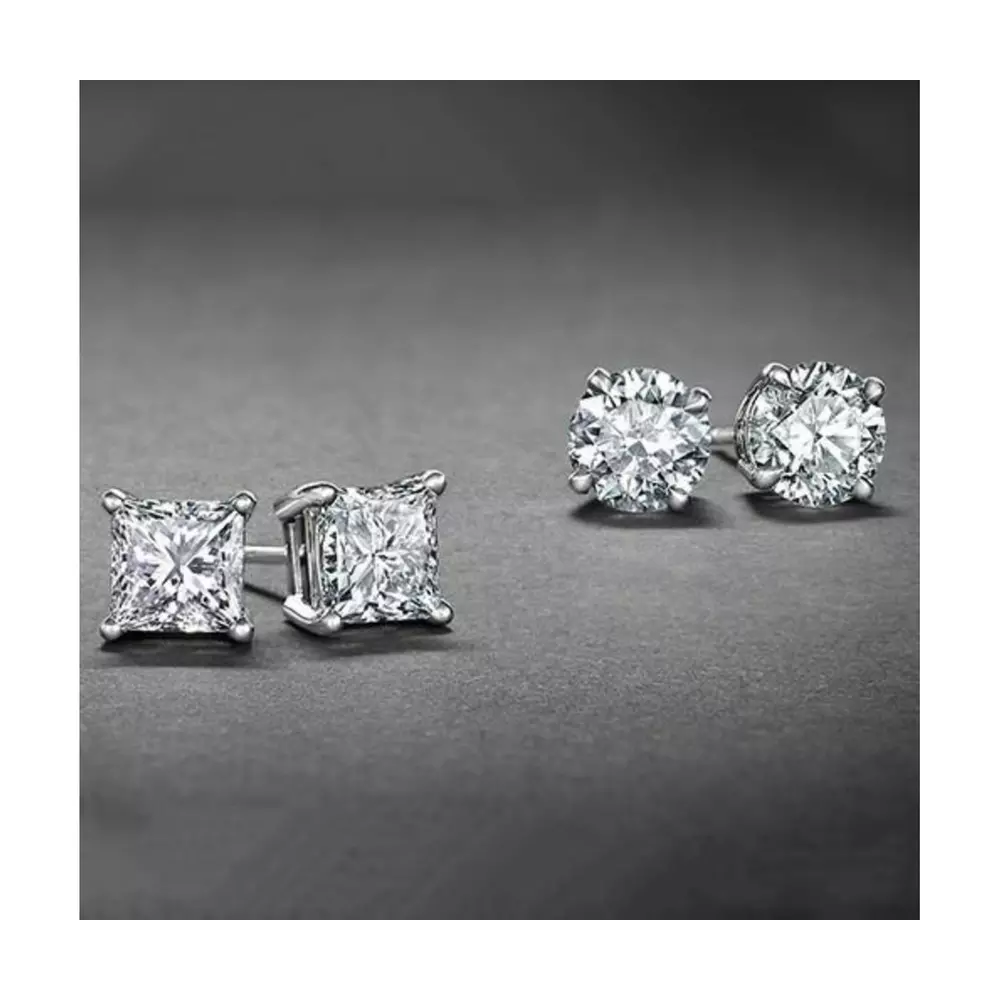 Round and Princess Stud Earring Set (2-Pair)