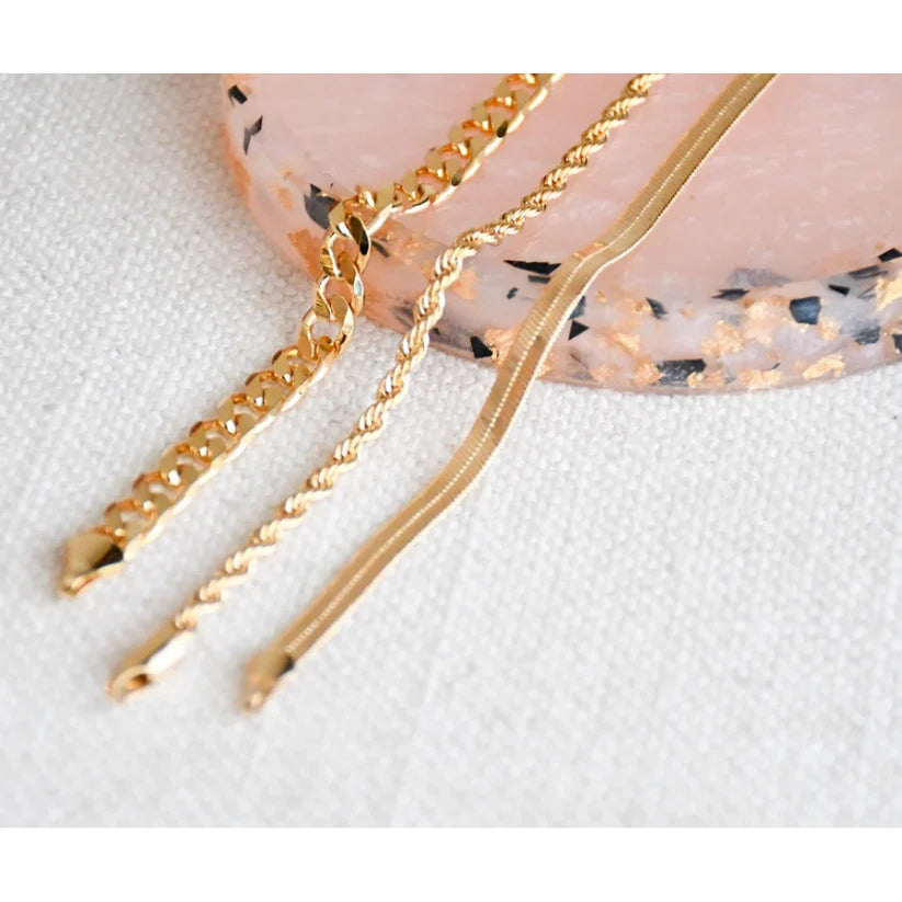 14K Gold-Filled Mariner, Cuban, Figaro Chain  – Gold & Silver Matching Bracelets | Unisex Flat Chain Jewelry