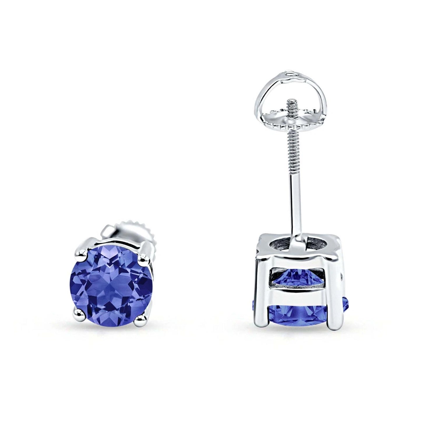 Solitaire Screw Back Stud Earring Simulated CZ Solid 925 Sterling Silver