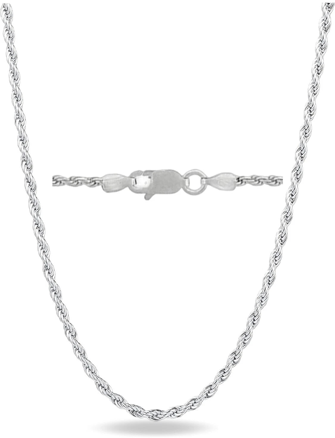 Solid Sterling Silver Italian Rope Chain Mens 925 Necklace 2.5mm - Made In Italy