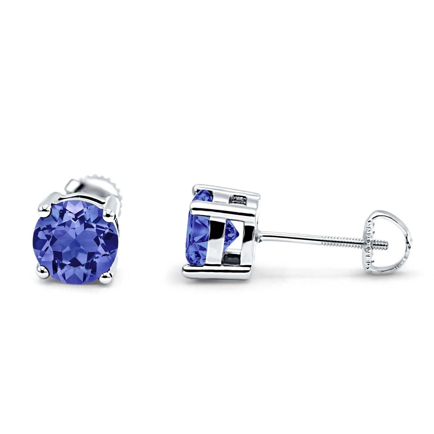 Solitaire Screw Back Stud Earring Simulated CZ Solid 925 Sterling Silver
