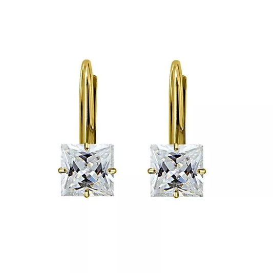 RMZ GOLD NYC 2.00CTTW 925 Sterling Silver Princess Cut CZ Gold Leverback Earrings For Women