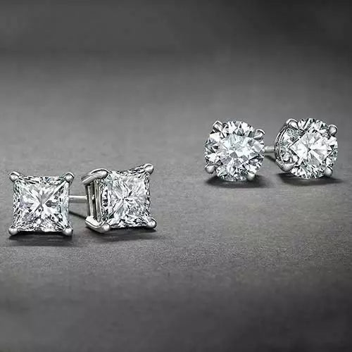 RMZ GOLD NYC 2-Pair Silver Earring Set – Round and Square Shape Studs