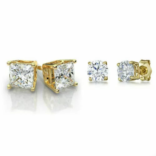 RMZ GOLD NYC Gold Sterling Silver Stud Earrings Cubic Zirconia Men Women 2PC Earrings Set
