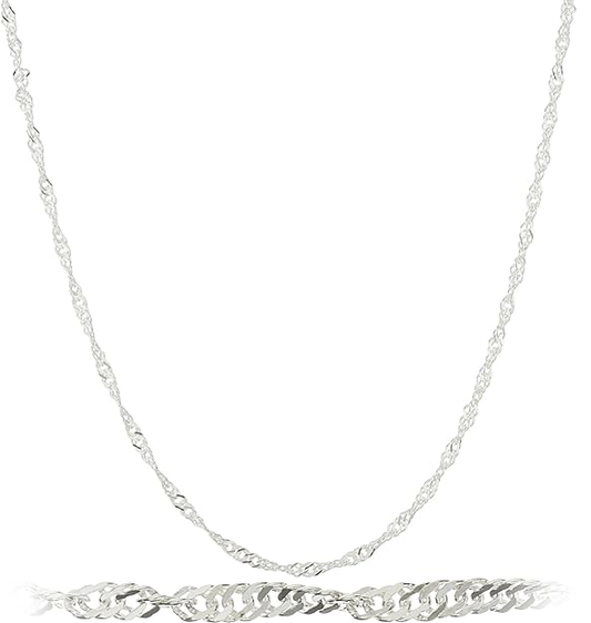 Sterling 925 Sterling Silver 2MM Singapore (Twisted Curb) Chain Necklace Italian Thin Strong Spring