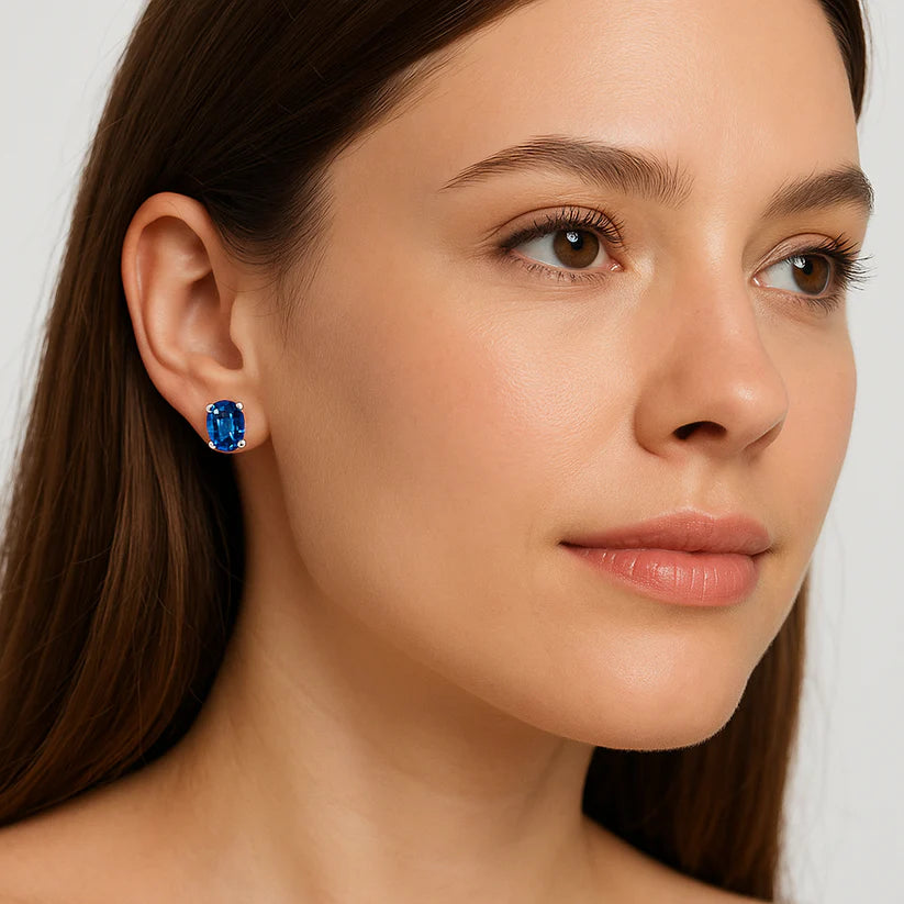 2 PK STERLING SILVER 2.00CT TANZANITE OVAL/ROUND STUD EARRINGS WOMEN AND MEN(2-Pair)