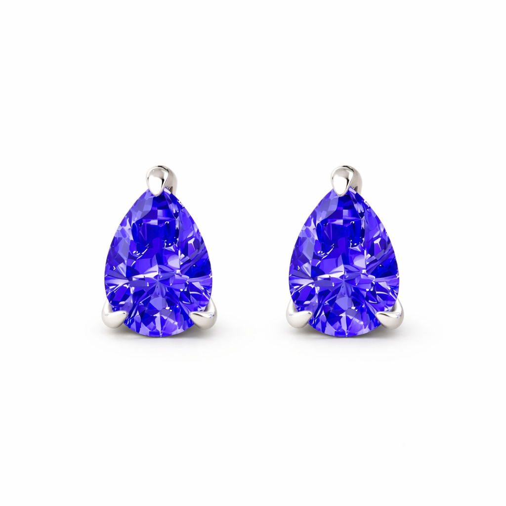 925 Sterling Silver 2.00ct Pear Shaped Tanzanite Stud Earrings, 6mm Teardrop Earrings