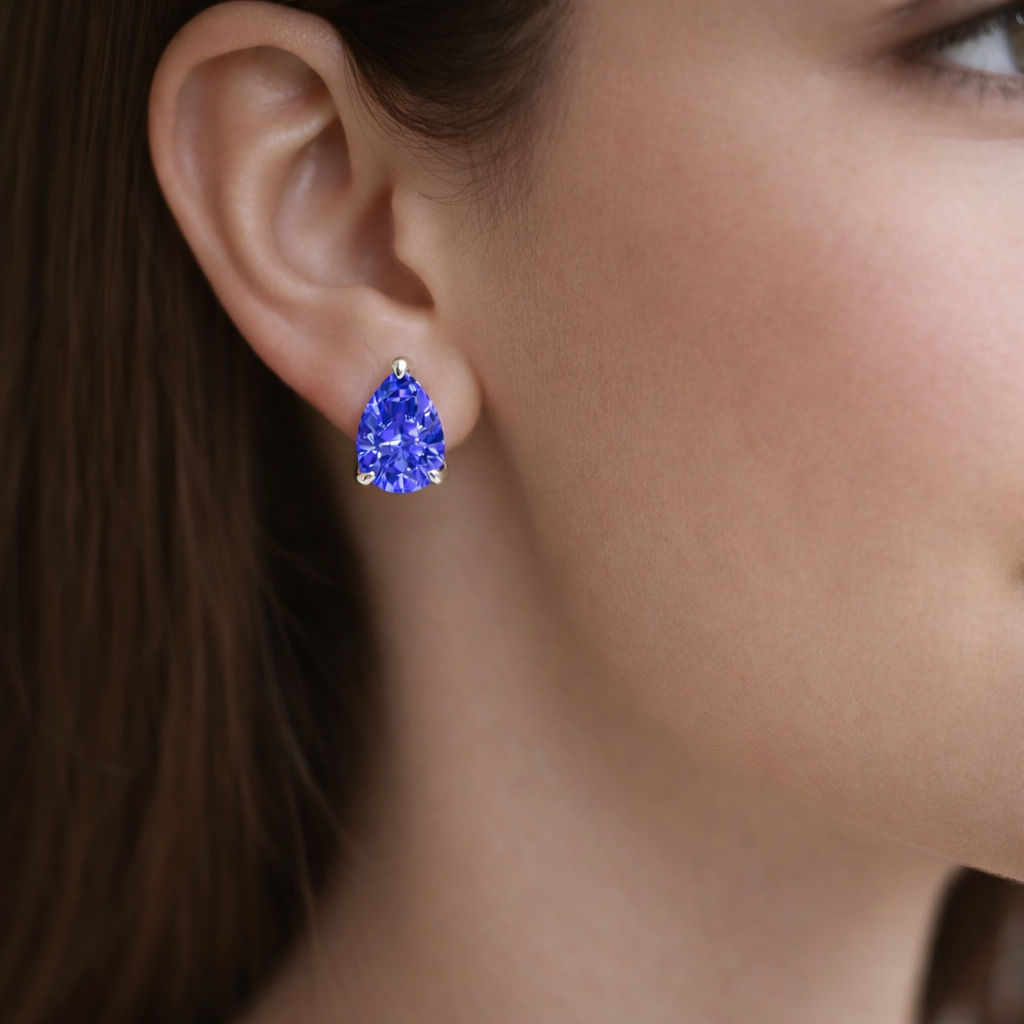 925 Sterling Silver 2.00ct Pear Shaped Tanzanite Stud Earrings, 6mm Teardrop Earrings