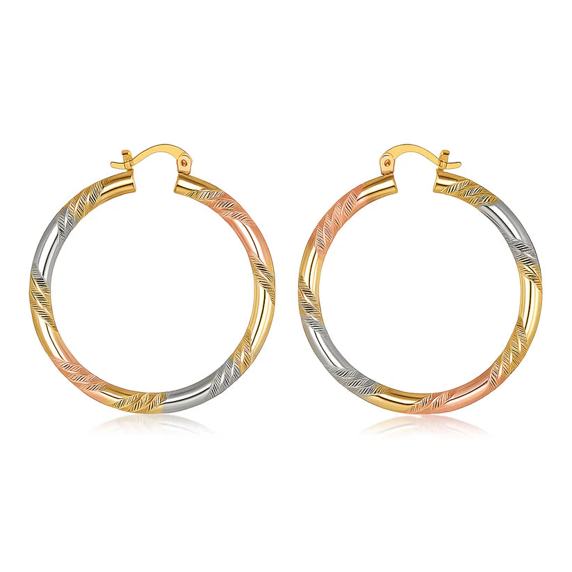 18k Gold Filled Tri-Color Hoop Earrings 4 Styles Available