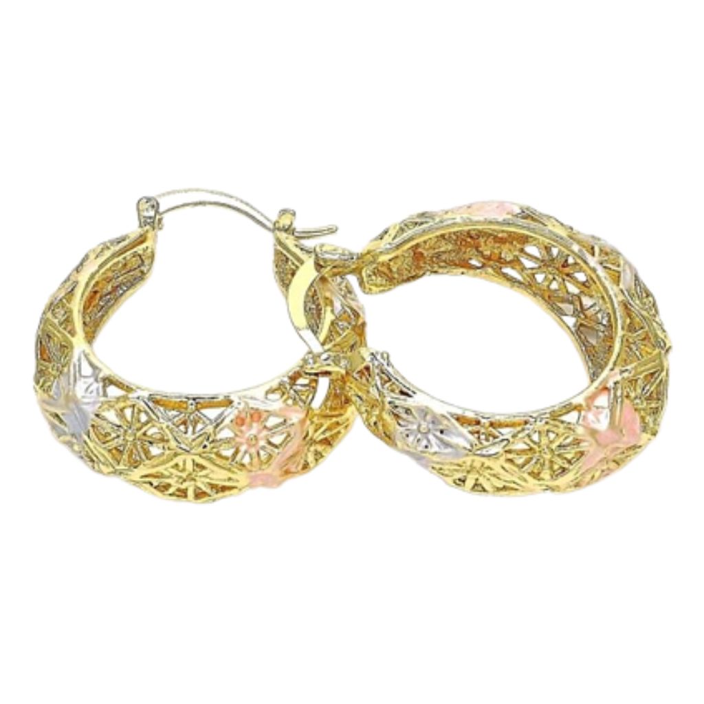 18K Gold-Filled Diamond-Cut Fancy Filigree Textured Hoop Earrings