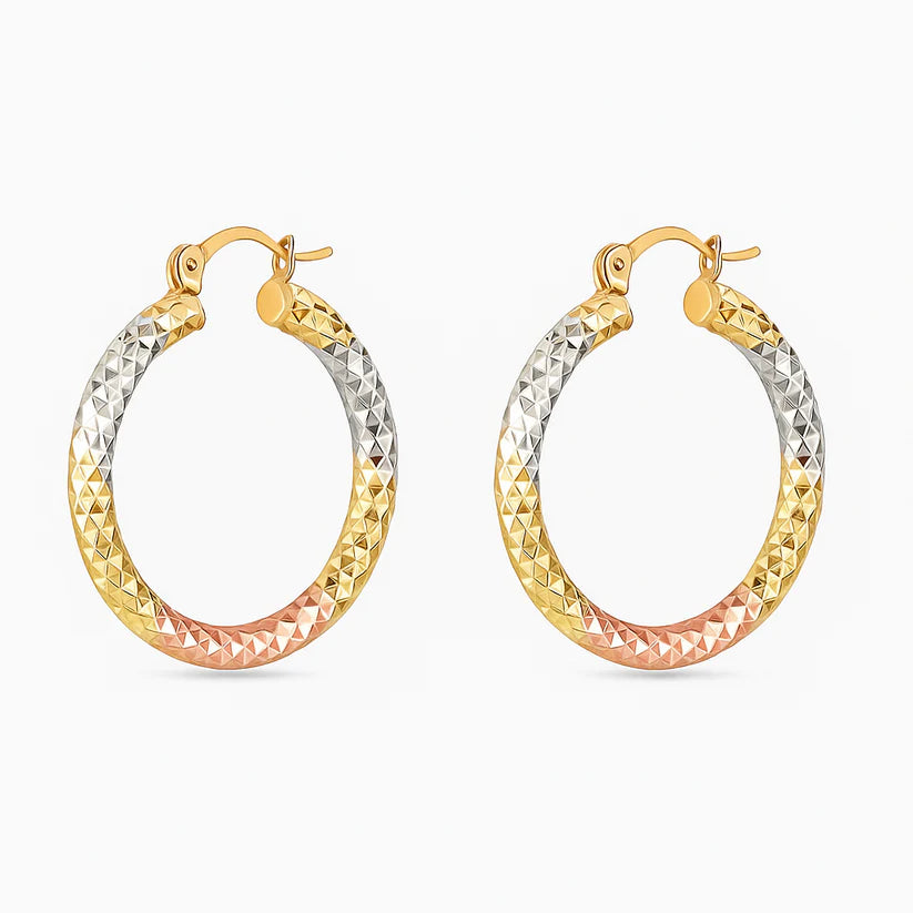 18k Gold Filled Tri-Color Hoop Earrings 4 Styles Available
