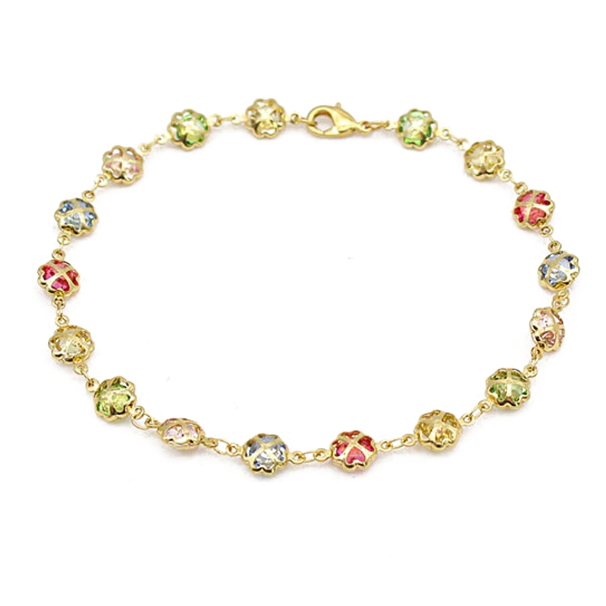 RMZ GOLD NYC 10-Inch 18K Gold Filled Multi-Color Crystal Anklet
