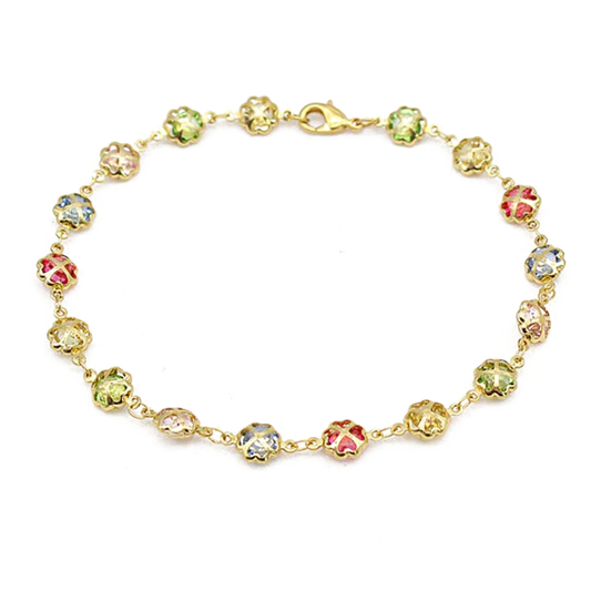 RMZ GOLD NYC 10-Inch 18K Gold Filled Multi-Color Crystal Anklet